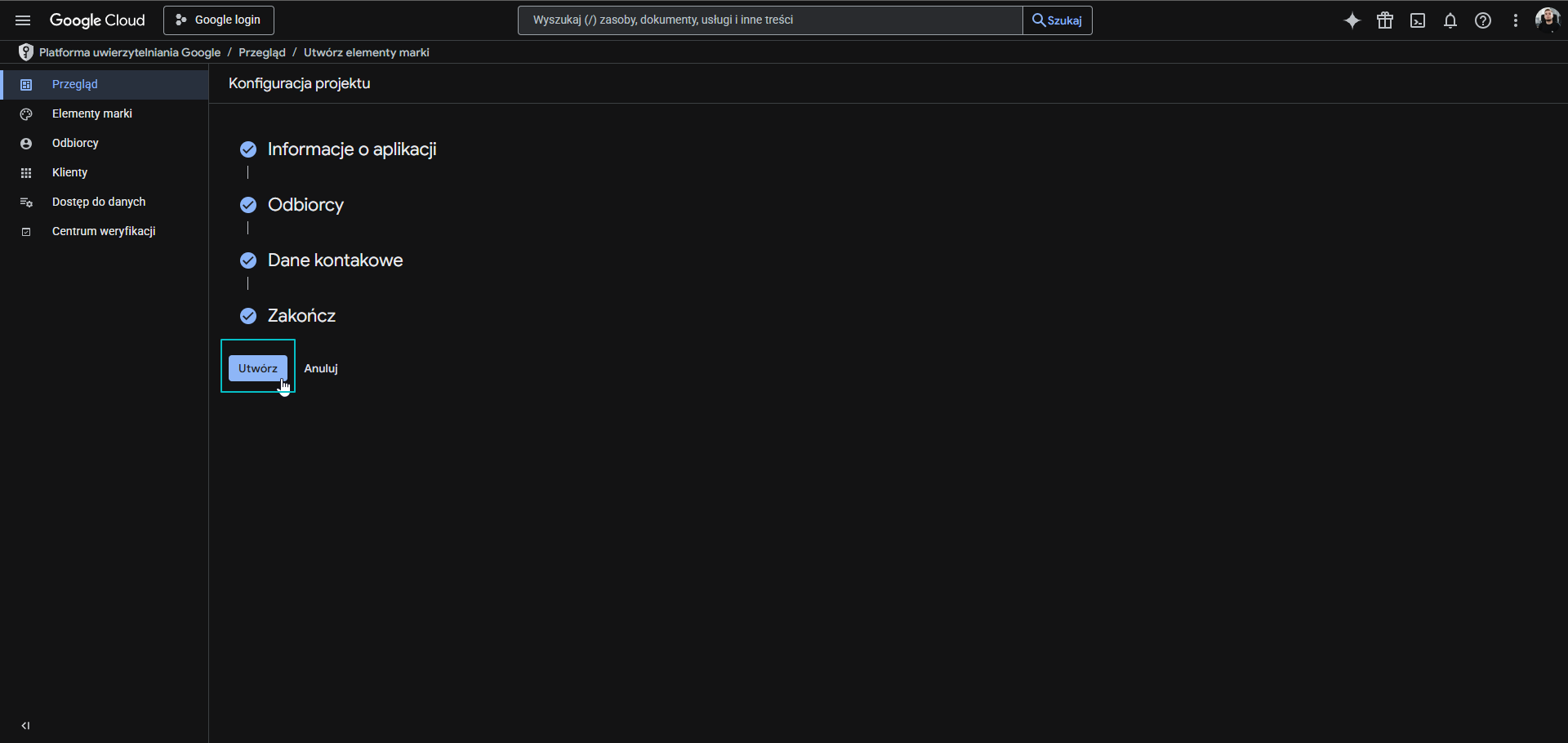 Konfiguracja ekranu zgody OAuth - zapisz