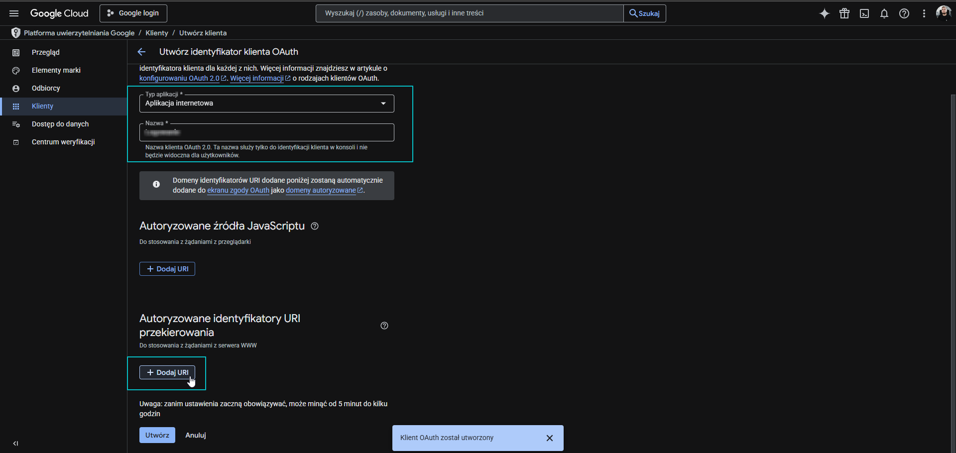 Autoryzowane identyfikatory URI przekierowania