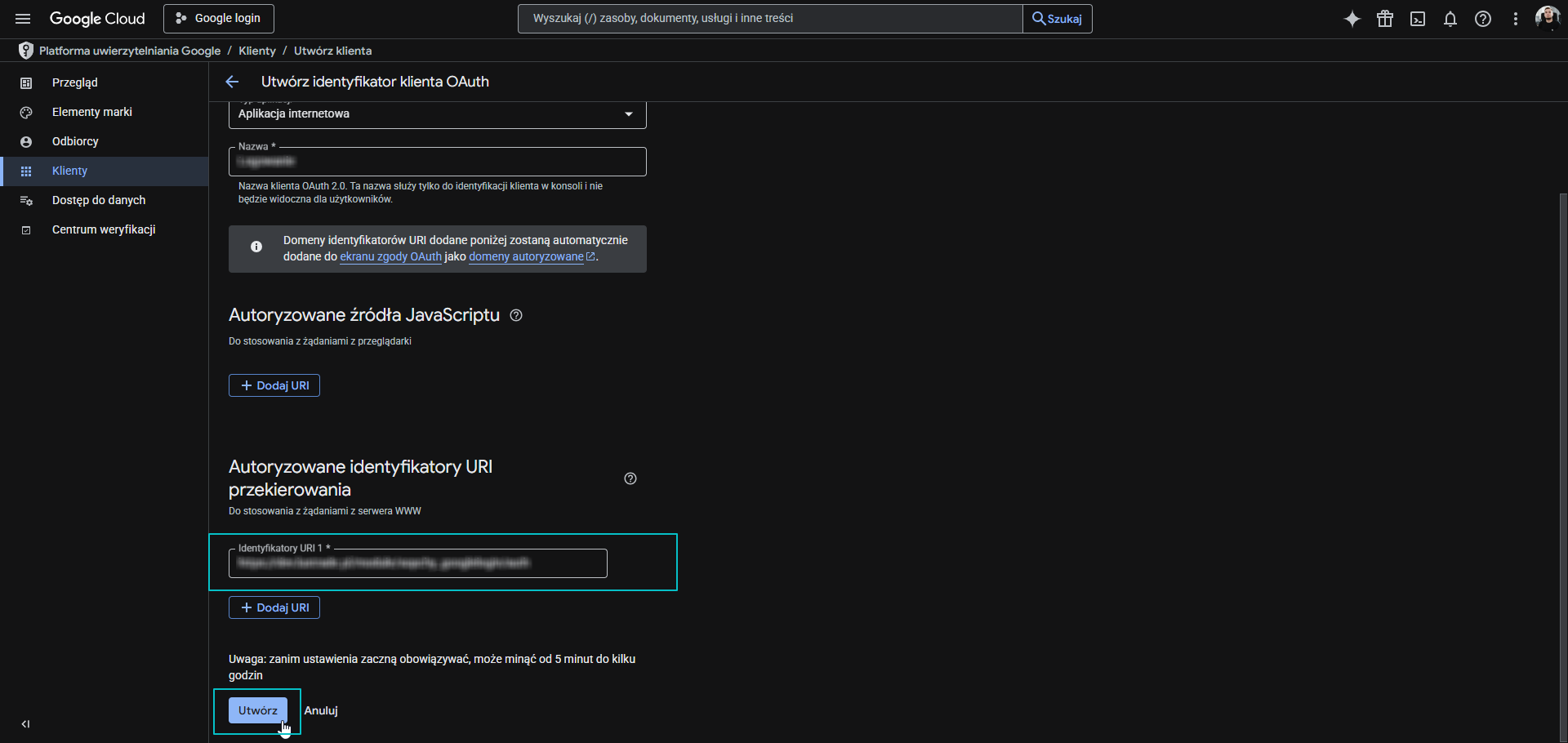 Tworzenie klienta OAuth