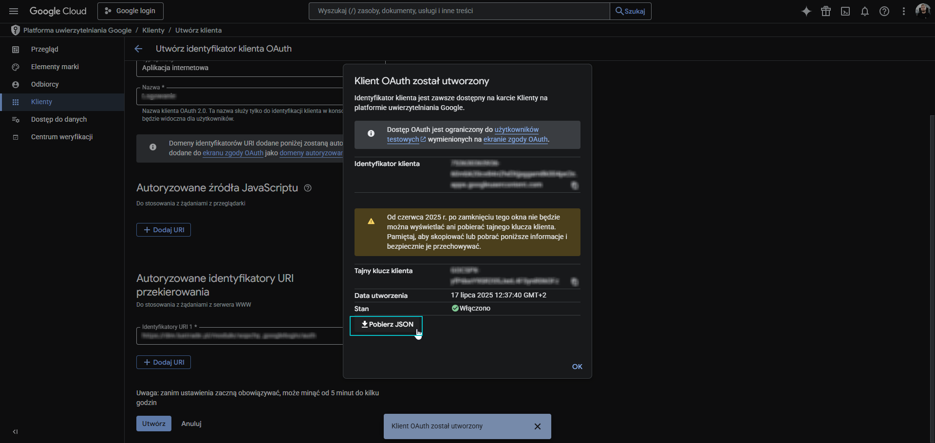 Pobranie danych JSON