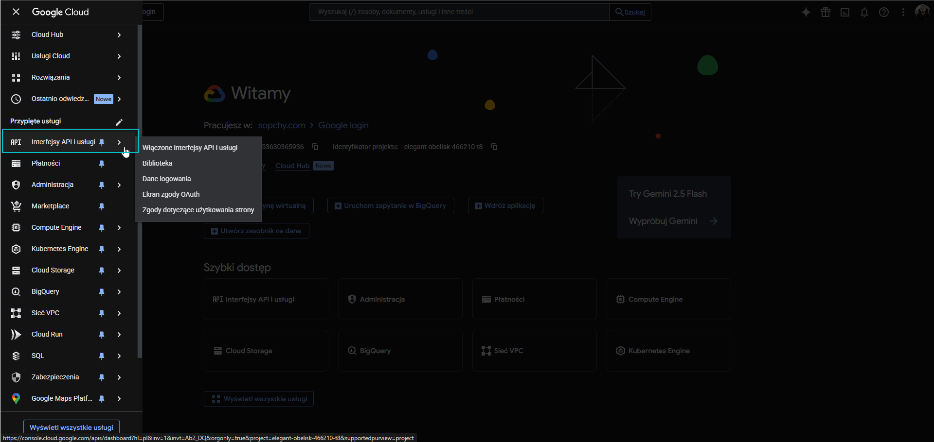 Zakładka Interfejsy API