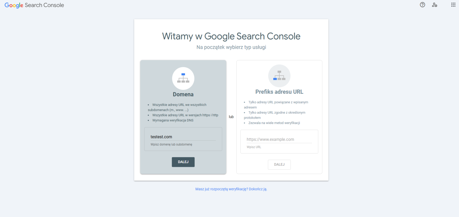 Domena Google Search Console